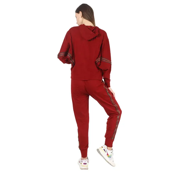 Women'S_Summer_Tracksuit_Maroon_Strip_Lace_Detail_Tracks_|_High_Neck_|_Tracksuit
