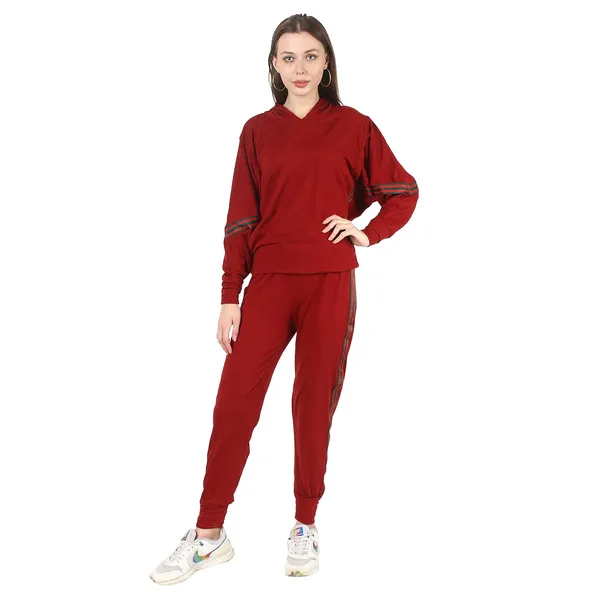 Women'S_Summer_Tracksuit_Maroon_Strip_Lace_Detail_Tracks_|_High_Neck_|_Tracksuit