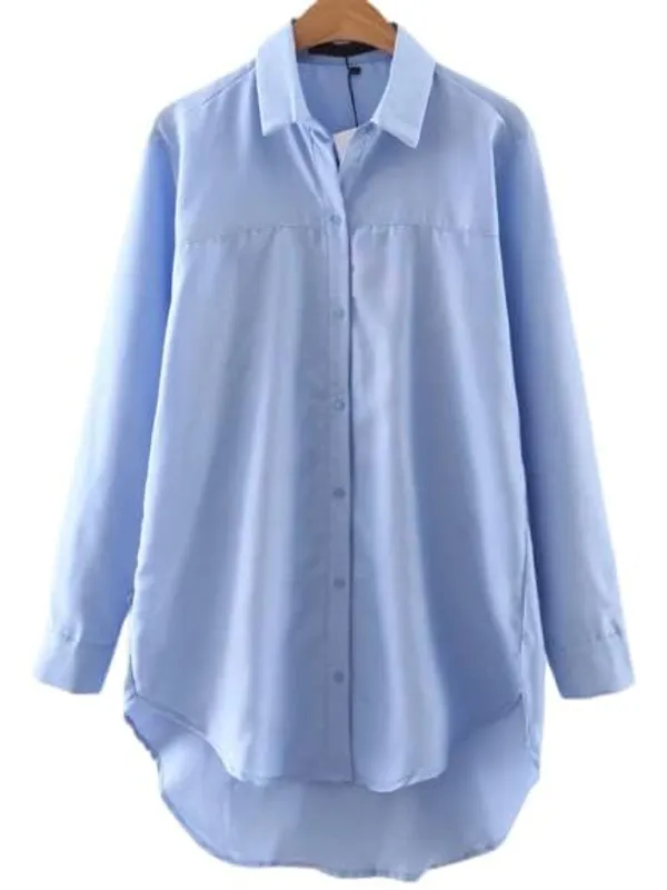 100%_Cotton_Women'S_Plain_Blue_Shirt