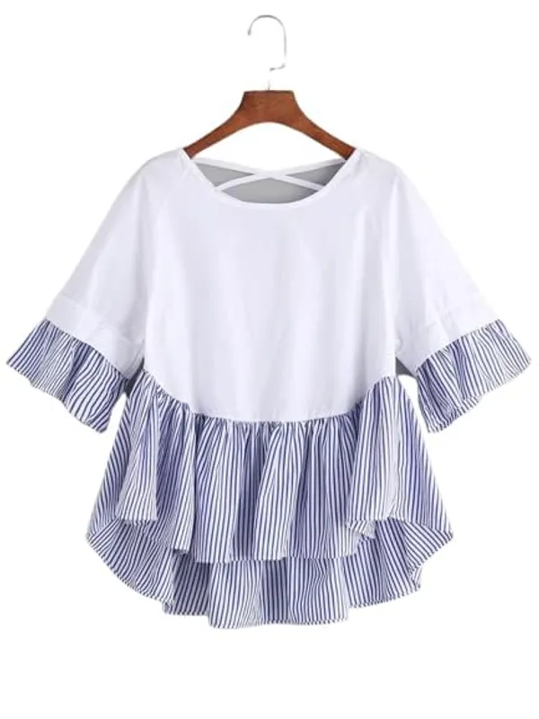 White_&_Stripe_Cotton_Top_Shirt_For_Women'S