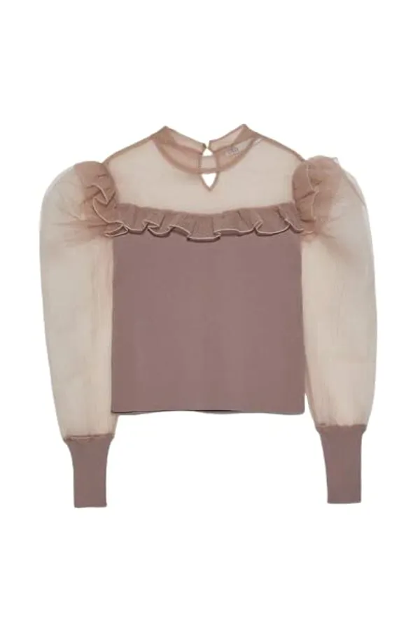 Women_Beige_Crop_Top_With_Puff_Organza_Sleeves