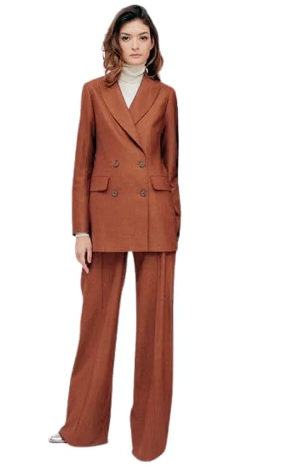 Women_Co-Ord_Set_Twill_Lycra/Cotton_Long_Sleeve_Shirt_And_Full_Length_Trouser_Pant_Western_Dress(Brown'S)