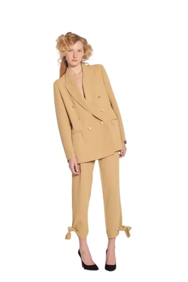 Women_Co-Ord_Set_Twill_Lycra/Cotton_Long_Sleeve_Shirt_And_Full_Length_Trouser_Pant_Western_Dress(Camel)