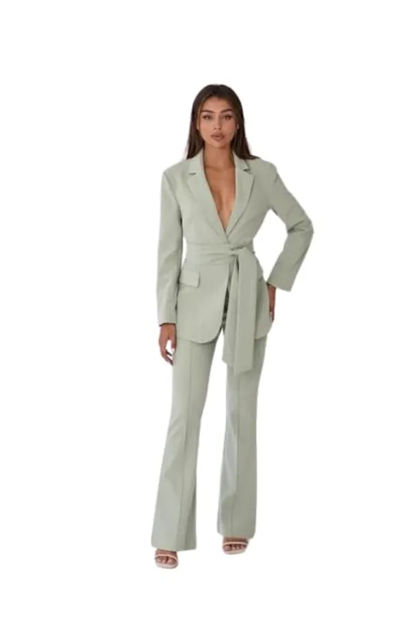 Women_Co-Ord_Set_Twill_Lycra/Cotton_Long_Sleeve_Shirt_And_Full_Length_Trouser_Pant_Western_Dress(Light_Green)
