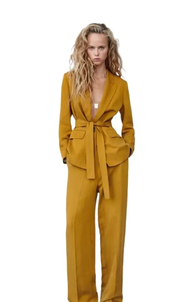 Women_Co-Ord_Set_Twill_Lycra/Cotton_Long_Sleeve_Shirt_And_Full_Length_Trouser_Pant_Western_Dress(Musturd)