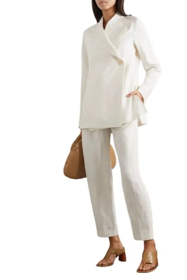 Women_Co-Ord_Set_Twill_Lycra/Cotton_Long_Sleeve_Shirt_And_Full_Length_Trouser_Pant_Western_Dress(White)