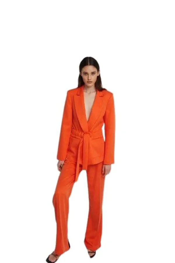 Women_Co-Ord_Set_Twill_Lycra/Cotton'S_Long_Sleeve_Shirt_And_Full_Length_Trouser_Pant_Western_Dress(Oranage)
