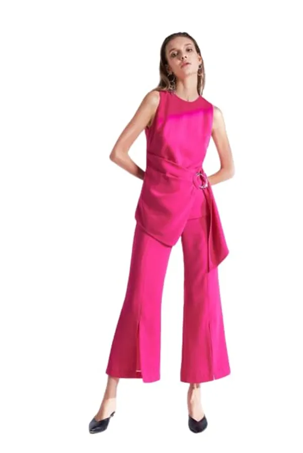 Women_Co-Ord_Set_Twill_Lycra/Cotton'S_Long_Sleeve_Shirt_And_Full_Length_Trouser_Pant_Western_Dress(Pink)