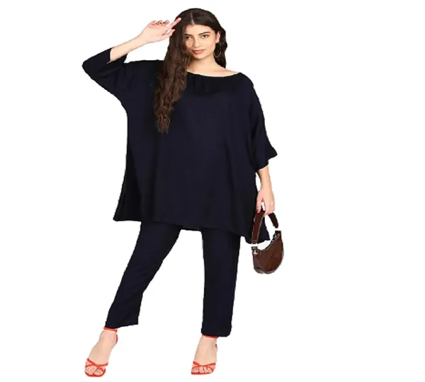 Women_Co-Ord_Set_(Navy_Blue_Plain_Cotton_Shirt_&_Waist_Pant_Set)