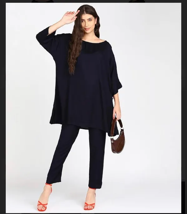 Women_Co-Ord_Set_(Navy_Blue_Plain_Cotton_Shirt_&_Waist_Pant_Set)