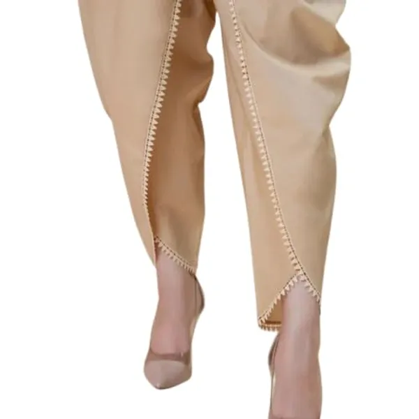 Women/Girls_Cotton/Rayon_Solid_Full_Length_Lace_Loose_Fit_Plain_Pant/Salwar/Patiala(Beige)