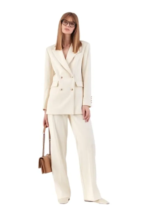 Women'S_Co-Ord_Set_Twill_Lycra/Cotton_Long_Sleeve_Shirt_And_Full_Length_Trouser_Pant_Western_Dress(Off_White)