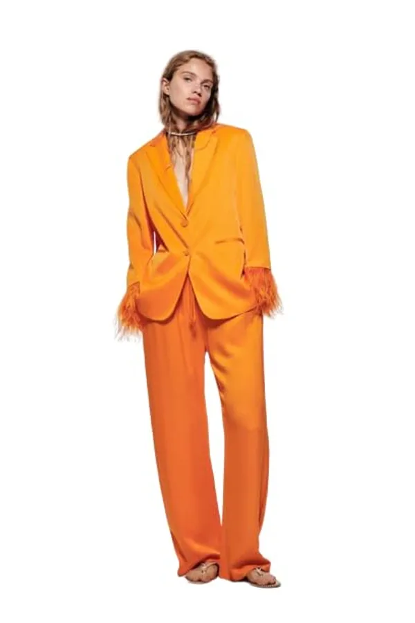 Women'S_Co-Ord_Set_Twill_Lycra/Cotton'S_Long_Sleeve_Shirt_And_Full_Length_Trouser_Pant_Western_Dress(Oranage)