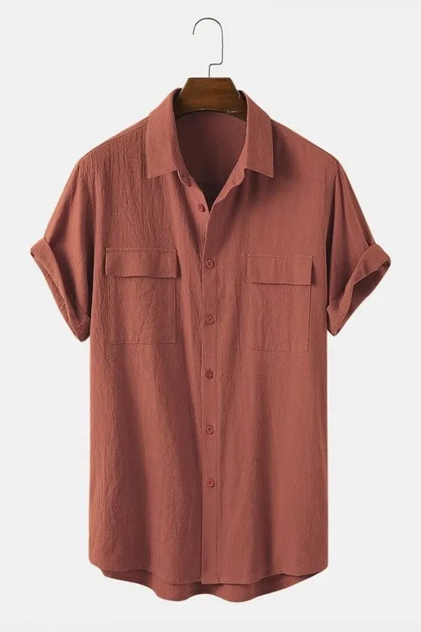 Women'S_Cotton_Casual_Shirts_Vertical_Stripes_Rust_Tops_Blouse_Clothing_For_Women