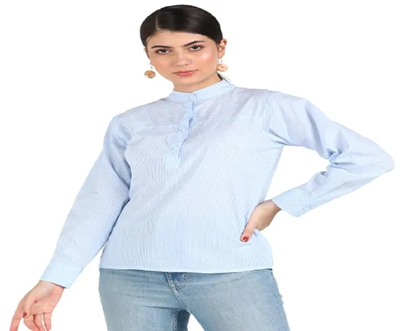 Women'S_Cotton_Shirt_|_Hand_Wash_|_Solid_|_Blue_Stripe_|_|2021-145