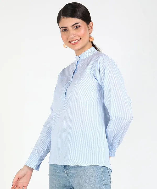 Women'S_Cotton_Shirt_|_Hand_Wash_|_Solid_|_Blue_Stripe_|_|2021-145