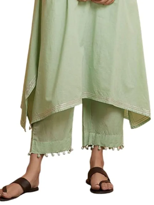 Women'S_Cotton_Slub_Pants_With_Pearl_Emb_|_Green_|