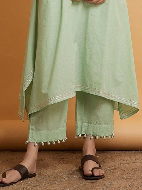 Women'S_Cotton_Slub_Pants_With_Pearl_Emb_|_Green_|