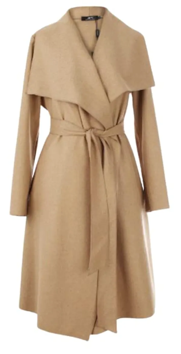 Women'S_Double_Breasted_Pea_Coat_Winter_Mid-Long_Trench_Coat_With_Belt_Beige(Xxl)