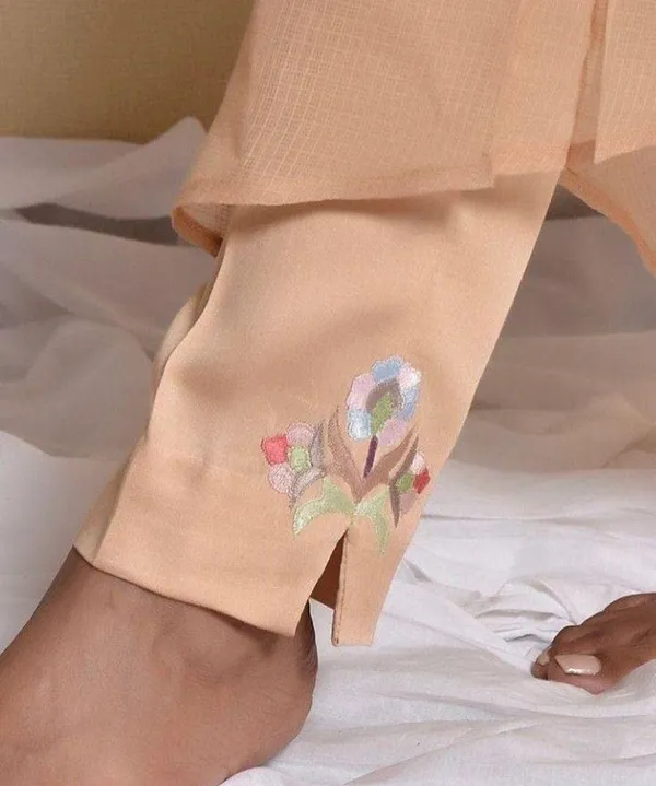 Women'S_Peach_Slim_Fit_Pants_With_Multi_Flower_Embroidery_|_Peach_|