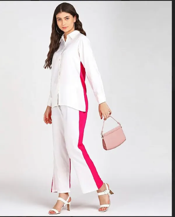Women'S_Coord_Set_(Solid_Crepe_Tie-Up_Shirt_And_Bootcut_Pant_Set_White_&_Pink)