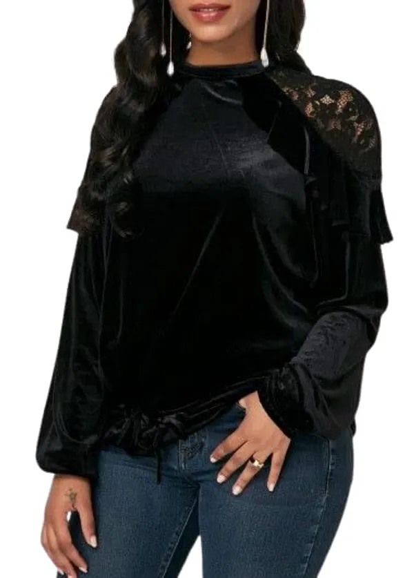 Popuppatka_Black_Women'S_Velvet_Top