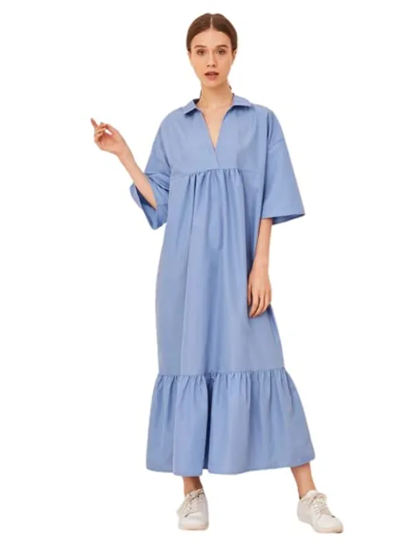 Popuppatka_Western_Dresses_|_A-Line_Knee-Length_Dress_|_Midi_Western_Dress_For_Women_Blue