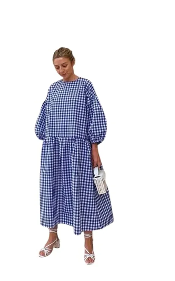 Popuppatka_Western_Dresses_|_A-Line_Knee-Length_Dress_|_Midi_Western_Dress_For_Women_Blue_Check