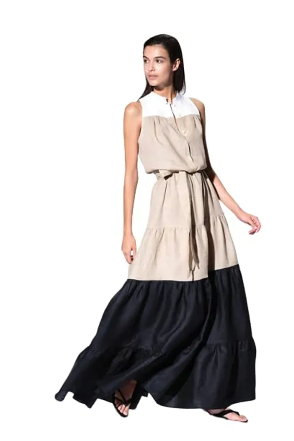 Popuppatka_Western_Dresses_|_A-Line_Knee-Length_Dress_|_Midi_Western_Dress_For_Women_White_&_Beige
