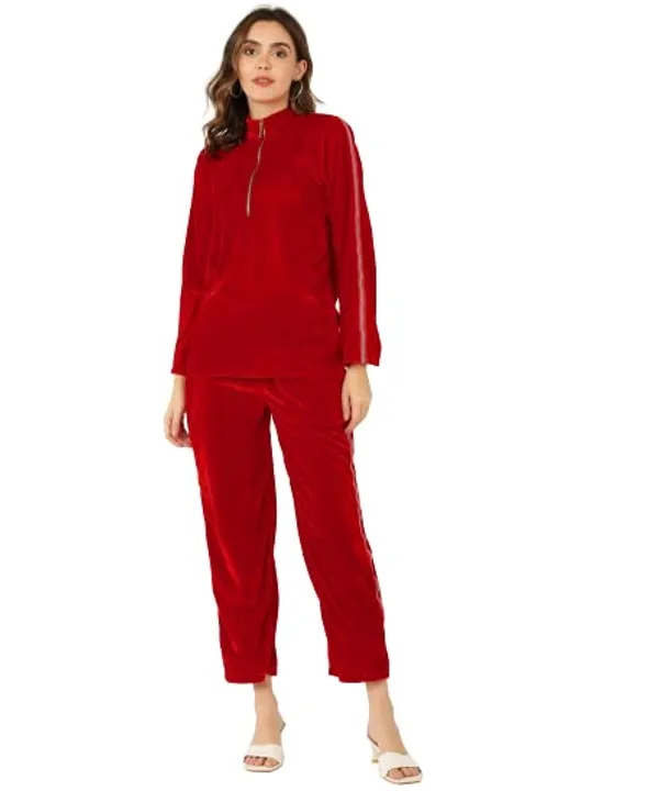 Popuppatka_Women/Girl'S_Velvet_Track_Suit_Red_Color