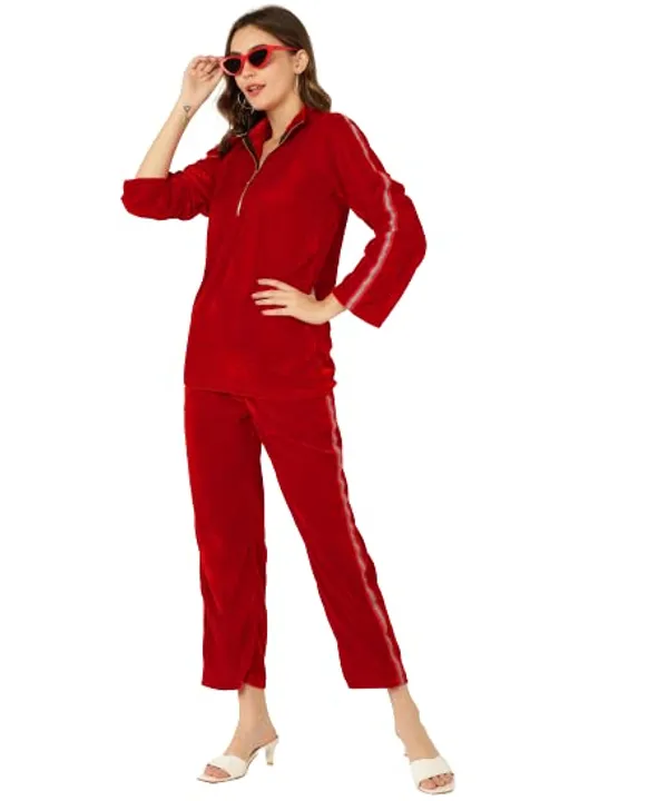 Popuppatka_Women/Girl'S_Velvet_Track_Suit_Red_Color