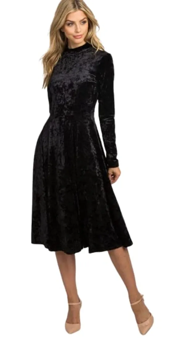 Popuppatka_Women'S_Black_Velvet_Long_Dress_For_Women/Girl
