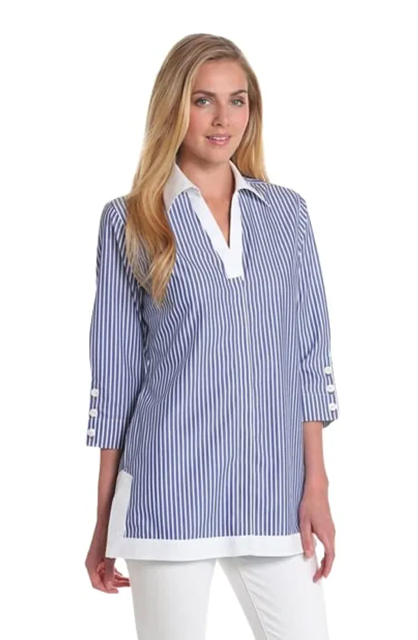 Popuppatka_Women'S_Full_Sleeves_Formal_Shirt_Blue_Stripe