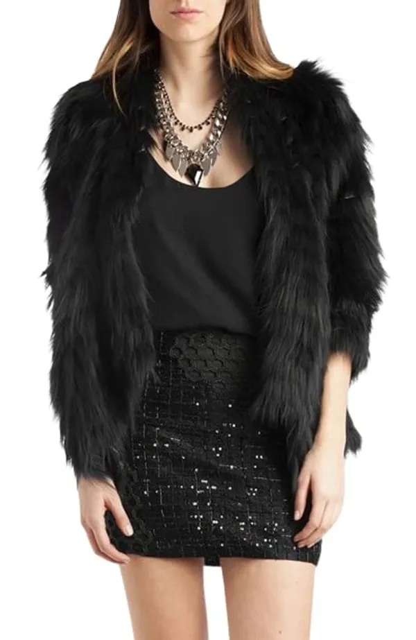 Popuppatka_Women'S/Girl_Long_Sleeve_Fluffy_Fur_Warm_Coat_Black