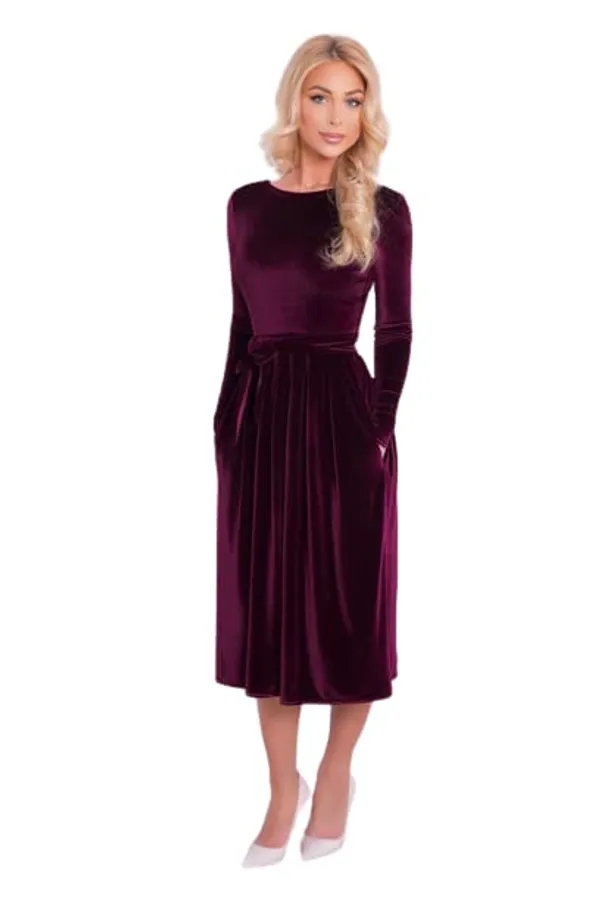 Popuppatka_Women'S_Maroon_Velvet_Long_Dress_For_Women/Girl