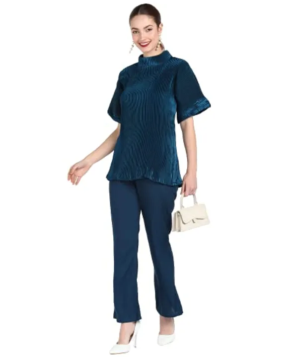 Popuppatka_Womens_Satin_Pleating_Track_Suit_Teal_Blue