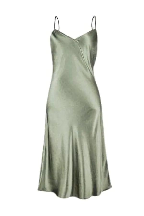 Popuppatka_Women'S_Satin_Solid_Knee_Length_Night_Dress(Olive_Green)