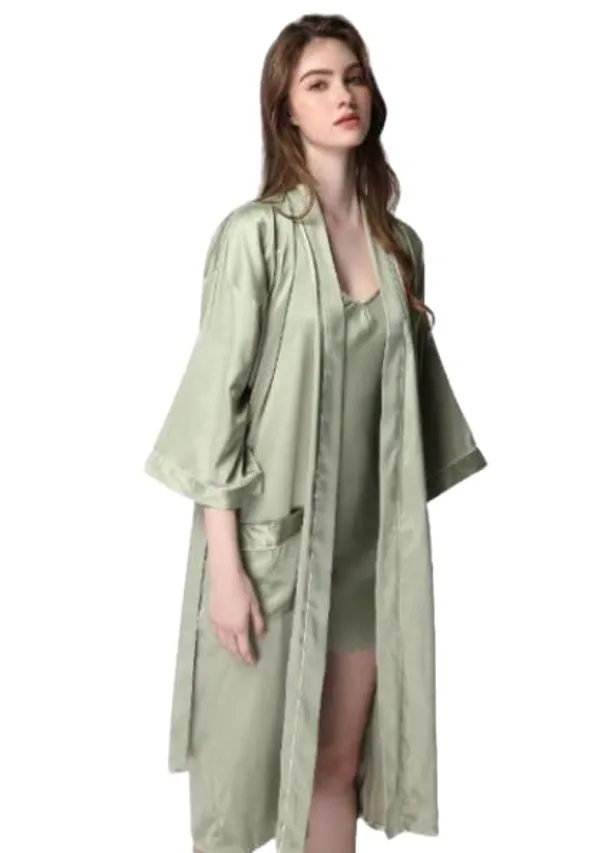 Popuppatka_Women'S_Satin_Solid_Knee_Length_Nighty_(Green)