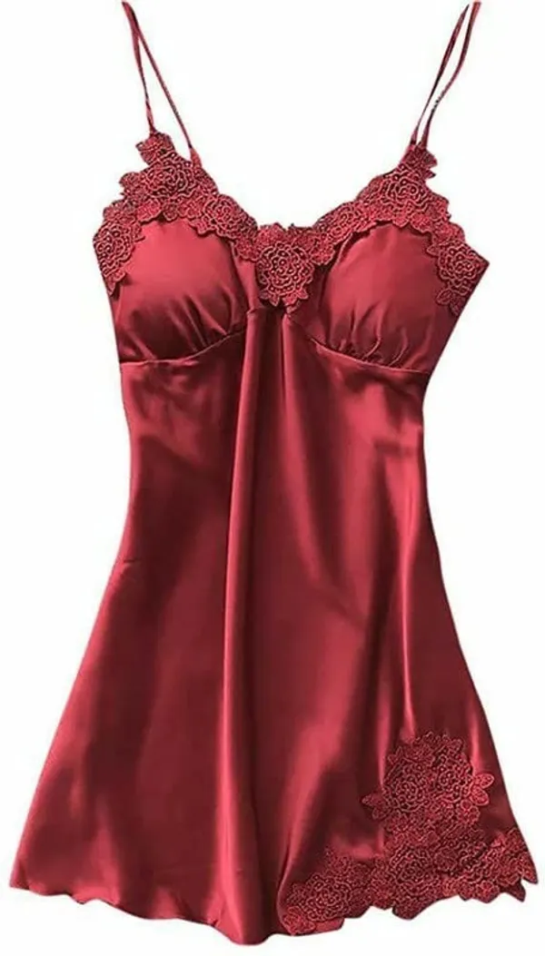Popuppatka_Women'S_Satin_Solid_Knee_Length_Nighty_(Red)