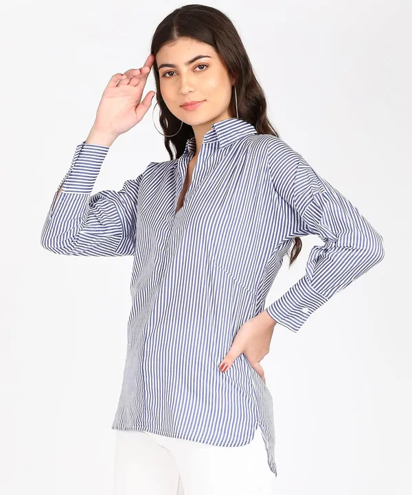 Women'S_Cotton_Blue_Strip_Tunic_|_Blue