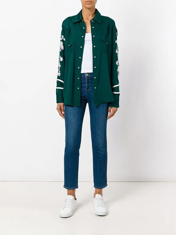 Women'S_Cotton_Bottle_Green_Thread_Embroidery_Shirt