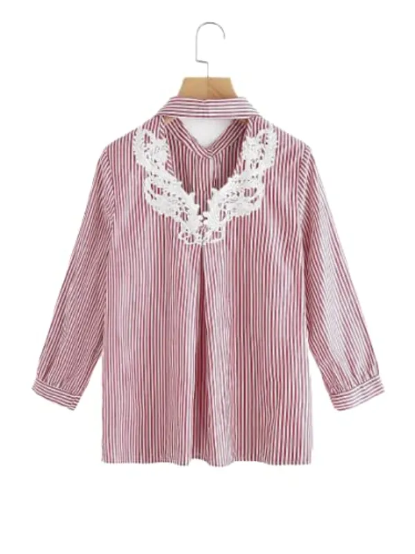 Women'S_Cotton_Red_Strip_Lace_Detail_Shirt_|_Red