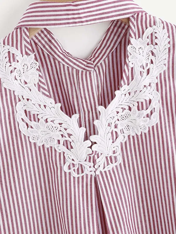 Women'S_Cotton_Red_Strip_Lace_Detail_Shirt_|_Red