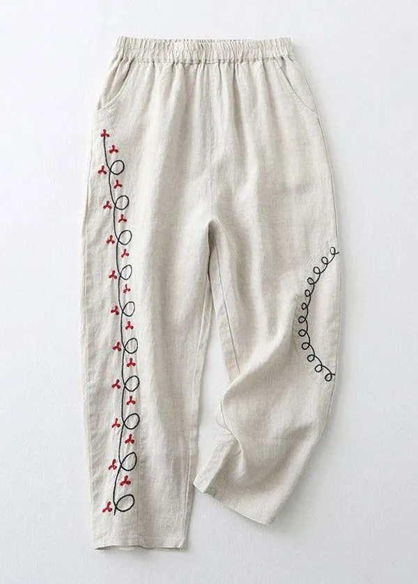 Best_seller_summer_embroidery_pure_cotton_pants