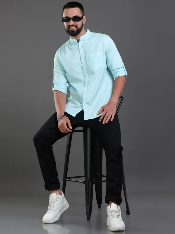 Blue_Color_Premium_Mens_Cotton_Poplin_Plain_Shirt