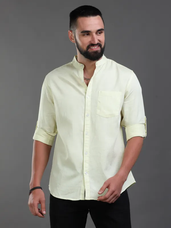 Premium_Mens_Slub_Cotton_Plain_Shirt_(Yellow)