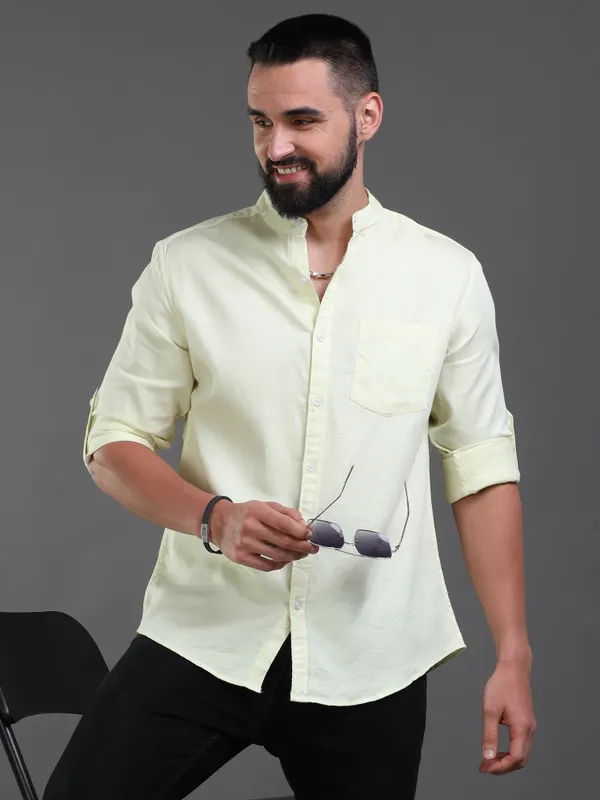 Premium_Mens_Slub_Cotton_Plain_Shirt_(Yellow)