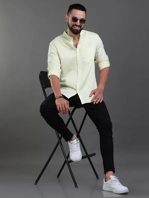 Premium_Mens_Slub_Cotton_Plain_Shirt_(Yellow)