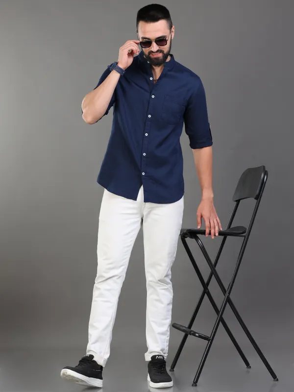 Navy_Blue_Color_Premium_Mens_Cotton_Poplin_Plain_Shirt