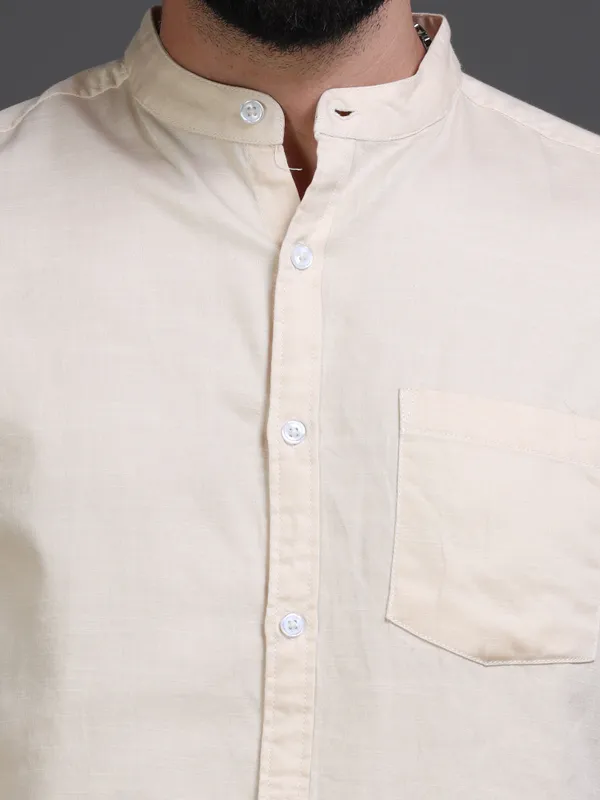 Cream_ColorPremium_Mens_Slub_Cotton_Plain_Shirt